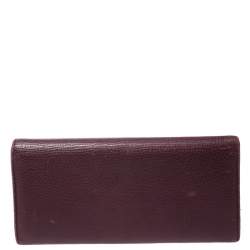 Carolina Herrera Burgundy Leather Long Trifold Wallet