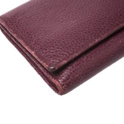 Carolina Herrera Burgundy Leather Long Trifold Wallet