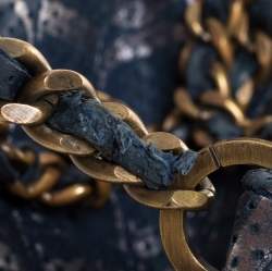 Pre Owned Carolina Herrera Blue Monogram Leather Chain Shoulder Bag