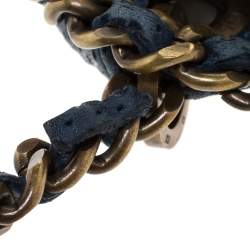 Pre Owned Carolina Herrera Blue Monogram Leather Chain Shoulder Bag