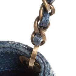 Pre Owned Carolina Herrera Blue Monogram Leather Chain Shoulder Bag