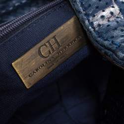 Pre Owned Carolina Herrera Blue Monogram Leather Chain Shoulder Bag