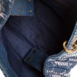 Pre Owned Carolina Herrera Blue Monogram Leather Chain Shoulder Bag