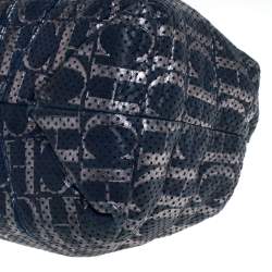 Pre Owned Carolina Herrera Blue Monogram Leather Chain Shoulder Bag