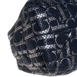 Pre Owned Carolina Herrera Blue Monogram Leather Chain Shoulder Bag