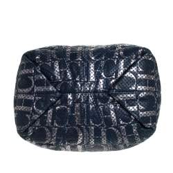 Pre Owned Carolina Herrera Blue Monogram Leather Chain Shoulder Bag