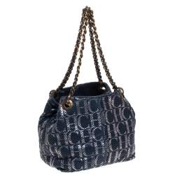 Pre Owned Carolina Herrera Blue Monogram Leather Chain Shoulder Bag
