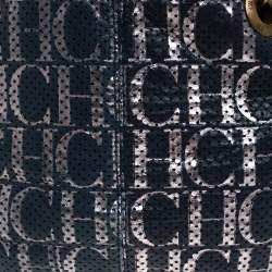 Pre Owned Carolina Herrera Blue Monogram Leather Chain Shoulder Bag