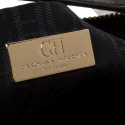 Pre Owned Carolina Herrera Black Leather Fringe Pochette Bag