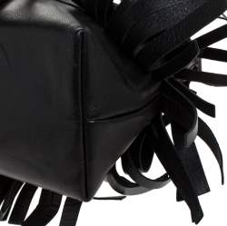 Pre Owned Carolina Herrera Black Leather Fringe Pochette Bag