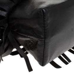 Pre Owned Carolina Herrera Black Leather Fringe Pochette Bag