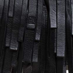 Pre Owned Carolina Herrera Black Leather Fringe Pochette Bag