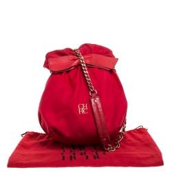 Pre Owned Carolina Herrera Red Nylon and Leather Bow Bucket Bag