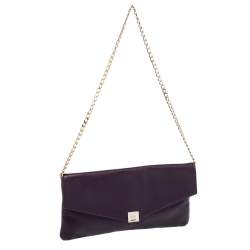 Pre Owned Carolina Herrera Purple Leather Chain Clutch