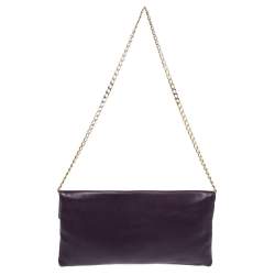 Pre Owned Carolina Herrera Purple Leather Chain Clutch