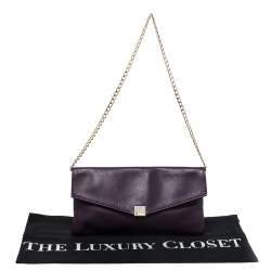 Pre Owned Carolina Herrera Purple Leather Chain Clutch