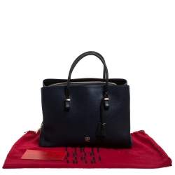 Carolina Herrera Navy Blue/Black Leather Zip Tote