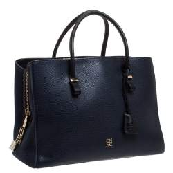 Carolina Herrera Navy Blue/Black Leather Zip Tote