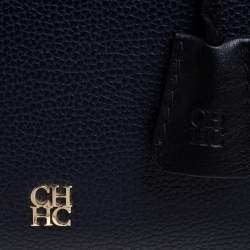 Carolina Herrera Navy Blue/Black Leather Zip Tote