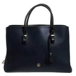 Carolina Herrera Navy Blue/Black Leather Zip Tote