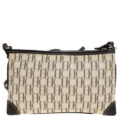 Carolina Herrera Black/Ivory Monogram Coated Canvas and Leather Crossbody Bag