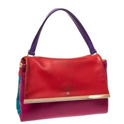 Pre Owned Carolina Herrera Tricolor Leather Camelot Top Handle Bag