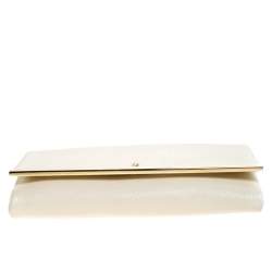 Pre Owned Carolina Herrera Light Cream Leather Flap Chain Clutch