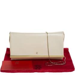 Pre Owned Carolina Herrera Light Cream Leather Flap Chain Clutch