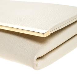 Pre Owned Carolina Herrera Light Cream Leather Flap Chain Clutch