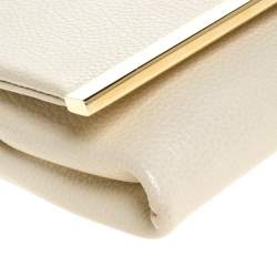 Pre Owned Carolina Herrera Light Cream Leather Flap Chain Clutch