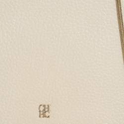Pre Owned Carolina Herrera Light Cream Leather Flap Chain Clutch