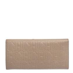 Carolina Herrera Beige Leather Continental Flap Wallet
