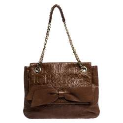 Carolina Herrera Brown Monogram Leather Audrey Shoulder Bag