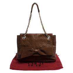 Carolina Herrera Brown Monogram Leather Audrey Shoulder Bag