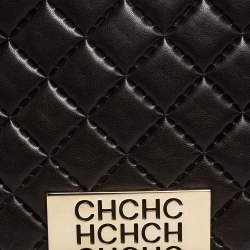Pre Owned Carolina Herrera Dark Brown Quilted and Monogram Canvas and Leather Logo Flap Shoulder Bag