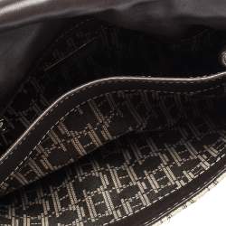 Pre Owned Carolina Herrera Dark Brown Quilted and Monogram Canvas and Leather Logo Flap Shoulder Bag