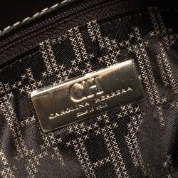 Pre Owned Carolina Herrera Dark Brown Quilted and Monogram Canvas and Leather Logo Flap Shoulder Bag