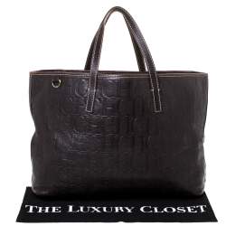 Pre Owned Carolina Herrera Dark Brown Monogram Leather Tote