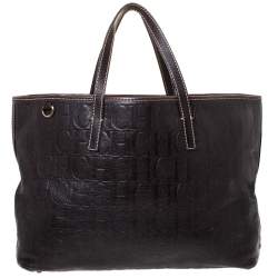 Pre Owned Carolina Herrera Dark Brown Monogram Leather Tote