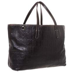 Pre Owned Carolina Herrera Dark Brown Monogram Leather Tote