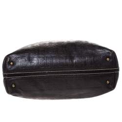 Pre Owned Carolina Herrera Dark Brown Monogram Leather Tote