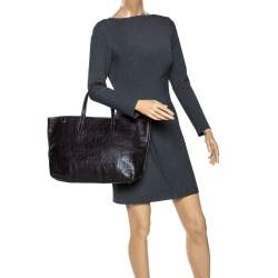 Pre Owned Carolina Herrera Dark Brown Monogram Leather Tote