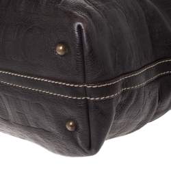 Pre Owned Carolina Herrera Dark Brown Monogram Leather Tote