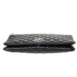 Pre Owned Carolina Herrera Black Quilted Leather Flap Chain Shoulder Bag