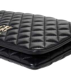 Pre Owned Carolina Herrera Black Quilted Leather Flap Chain Shoulder Bag
