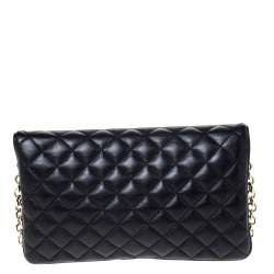 Pre Owned Carolina Herrera Black Quilted Leather Flap Chain Shoulder Bag