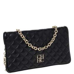 Pre Owned Carolina Herrera Black Quilted Leather Flap Chain Shoulder Bag