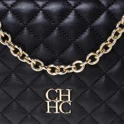 Pre Owned Carolina Herrera Black Quilted Leather Flap Chain Shoulder Bag
