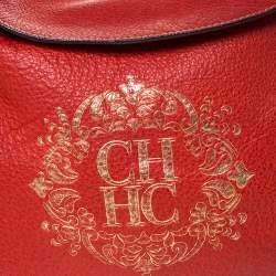 Pre Owned Carolina Herrera Orange/Brown logo Leather Braided Handle Hobo