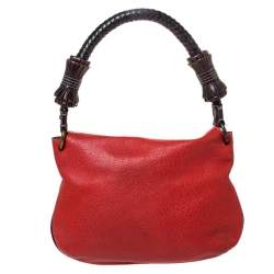 Pre Owned Carolina Herrera Orange/Brown logo Leather Braided Handle Hobo